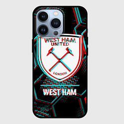 Чехол iPhone 13 Pro West Ham FC в стиле Glitch на темном фоне