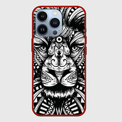 Чехол для iPhone 13 Pro Черно белый Африканский Лев Black and White Lion, цвет: 3D-красный