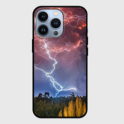 Чехол iPhone 13 Pro Грозовые разряды молний над лесом