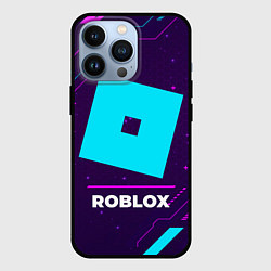 Чехол iPhone 13 Pro Символ Roblox в неоновых цветах на темном фоне