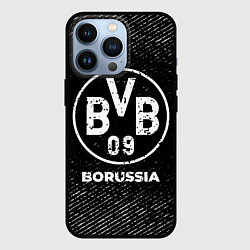 Чехол для iPhone 13 Pro Borussia с потертостями на темном фоне, цвет: 3D-черный