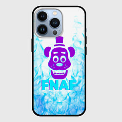 Чехол iPhone 13 Pro Five Nights At Freddys - синий огонь на белом фоне