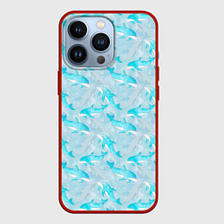 Чехол для iPhone 13 Pro Дельфины в океане, цвет: 3D-красный