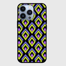 Чехол iPhone 13 Pro Yellow-pink rhombuses on black