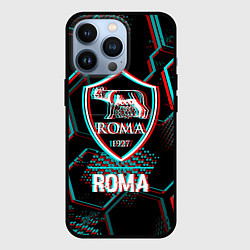 Чехол iPhone 13 Pro Roma FC в стиле Glitch на темном фоне