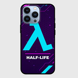 Чехол iPhone 13 Pro Символ Half-Life в неоновых цветах на темном фоне