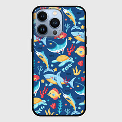 Чехол для iPhone 13 Pro Акула, скат и другие обитатели океана - лето, цвет: 3D-черный
