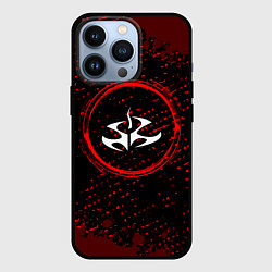 Чехол iPhone 13 Pro Символ Hitman и краска вокруг на темном фоне