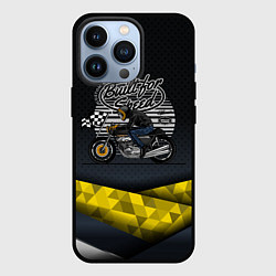 Чехол для iPhone 13 Pro Мотоциклист с финишным флагом в клетку, цвет: 3D-черный