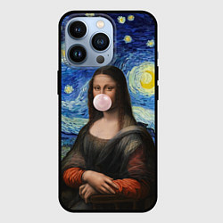 Чехол iPhone 13 Pro Мона Лиза Приколы - Звездная ночь