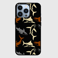 Чехол для iPhone 13 Pro Стая акул - паттерн - ночной океан, цвет: 3D-черный