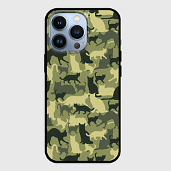 Чехол iPhone 13 Pro Кошачий камуфляж в зеленой гамме