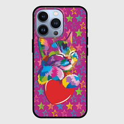 Чехол для iPhone 13 Pro Сердечный котик в поп-арте, цвет: 3D-черный