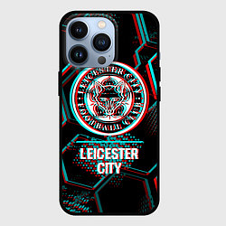 Чехол iPhone 13 Pro Leicester City FC в стиле glitch на темном фоне