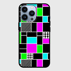 Чехол iPhone 13 Pro Неоновый геометрический узор на черном