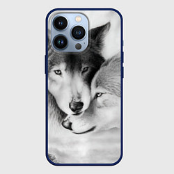 Чехол для iPhone 13 Pro Love: Волк и волчица, цвет: 3D-тёмно-синий