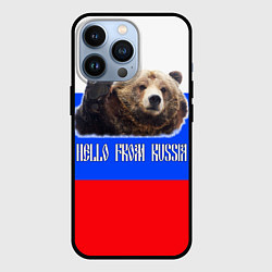 Чехол для iPhone 13 Pro Привет из России - медведь и триколор, цвет: 3D-черный