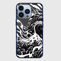 Чехол для iPhone 13 Pro Черно-белые волны, цвет: 3D-тёмно-синий