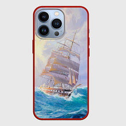 Чехол для iPhone 13 Pro Фрегат в штормовом океане, цвет: 3D-красный