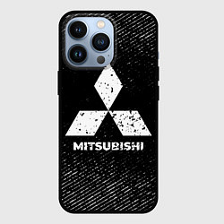 Чехол iPhone 13 Pro Mitsubishi с потертостями на темном фоне