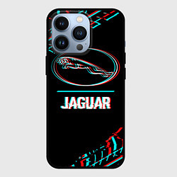 Чехол iPhone 13 Pro Значок Jaguar в стиле glitch на темном фоне