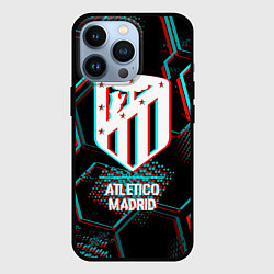 Чехол для iPhone 13 Pro Atletico Madrid FC в стиле glitch на темном фоне, цвет: 3D-черный