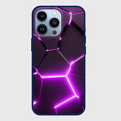 Чехол для iPhone 13 Pro Фиолетовые неоновые геометрические плиты, цвет: 3D-тёмно-синий