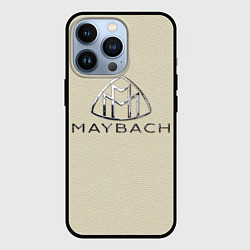 Чехол iPhone 13 Pro Maybach логотип на бежевой коже