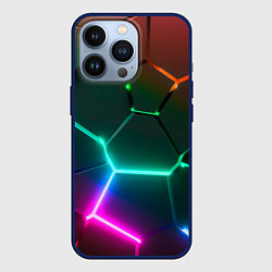 Чехол для iPhone 13 Pro Радужный градиент неоновые геометрические плиты, цвет: 3D-тёмно-синий