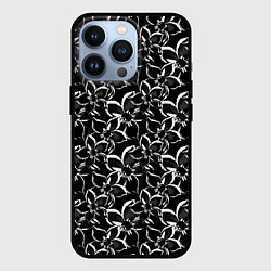 Чехол iPhone 13 Pro Черно-белый цветочный узор
