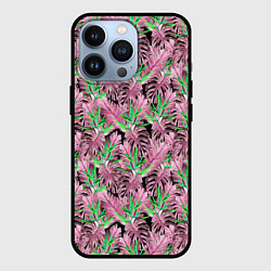 Чехол для iPhone 13 Pro Tropical plants in brown and green, цвет: 3D-черный
