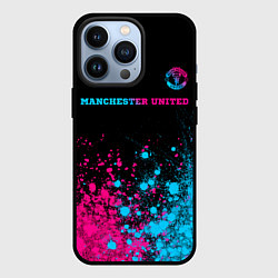 Чехол для iPhone 13 Pro Manchester United - neon gradient: символ сверху, цвет: 3D-черный