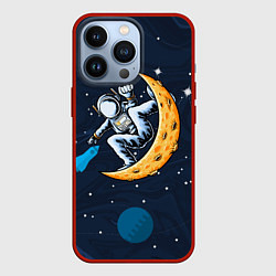 Чехол для iPhone 13 Pro Космонавт на луне, цвет: 3D-красный