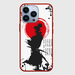 Чехол для iPhone 13 Pro Самурай на фоне солнца, цвет: 3D-красный
