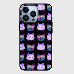 Чехол для iPhone 13 Pro Неоновые кошачьи морды, цвет: 3D-черный