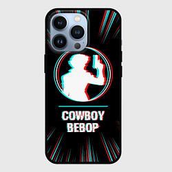 Чехол iPhone 13 Pro Символ Cowboy Bebop в стиле glitch на темном фоне