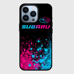 Чехол для iPhone 13 Pro Subaru - neon gradient: символ сверху, цвет: 3D-черный