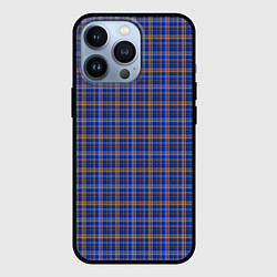 Чехол для iPhone 13 Pro Синий с горчичным в клетку, цвет: 3D-черный