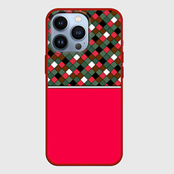Чехол iPhone 13 Pro Красно-серый клетчатый узор