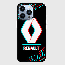 Чехол iPhone 13 Pro Значок Renault в стиле glitch на темном фоне