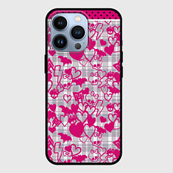 Чехол для iPhone 13 Pro Розовые черепа паттерн, цвет: 3D-черный
