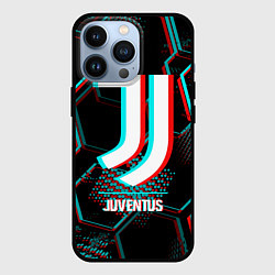 Чехол iPhone 13 Pro Juventus FC в стиле glitch на темном фоне