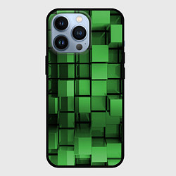 Чехол iPhone 13 Pro Киберпанк броня - Зелёный металлические кубы