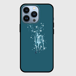 Чехол для iPhone 13 Pro Деревья и снежинки в силуэте идущего оленя, цвет: 3D-черный