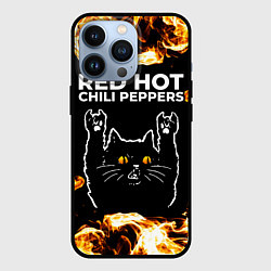 Чехол для iPhone 13 Pro Red Hot Chili Peppers рок кот и огонь, цвет: 3D-черный