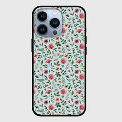 Чехол для iPhone 13 Pro Мятно-цветочный, цвет: 3D-черный