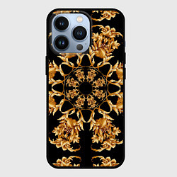 Чехол для iPhone 13 Pro Золотая гжель солнечный цветок, цвет: 3D-черный