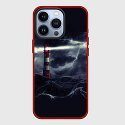 Чехол iPhone 13 Pro Маяк и штормовое море в ночи