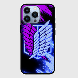 Чехол iPhone 13 Pro Attack on Titan logo neon