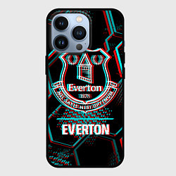 Чехол iPhone 13 Pro Everton FC в стиле glitch на темном фоне